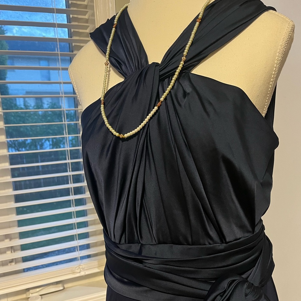 [12]Vera Wang Blue Bride Gown Wedding Party Dress with a Train Satin - Picture 2 of 8